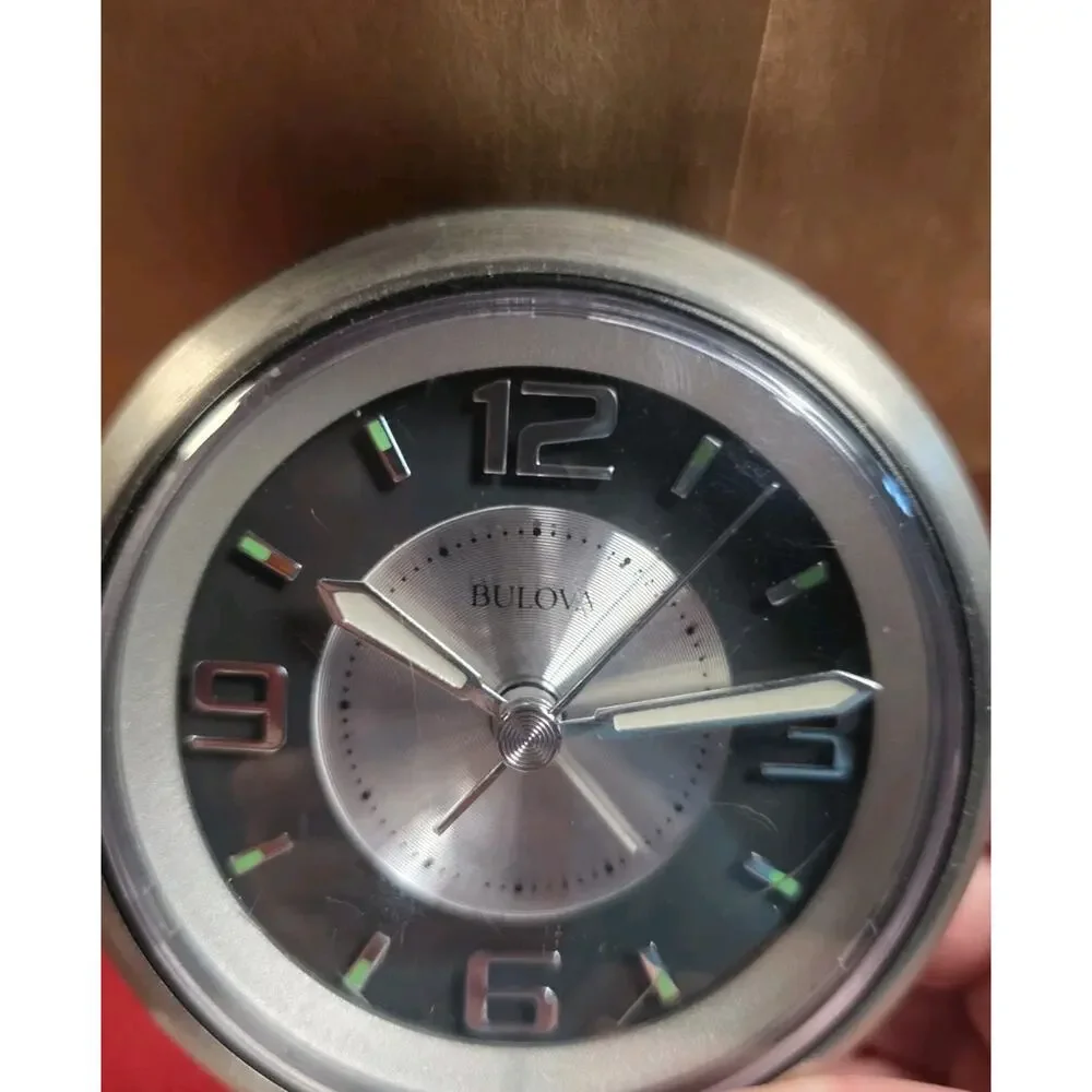 Bulova B5027 Lite Night Alarm Clock Brushed Silver Black Light Snooze-Works